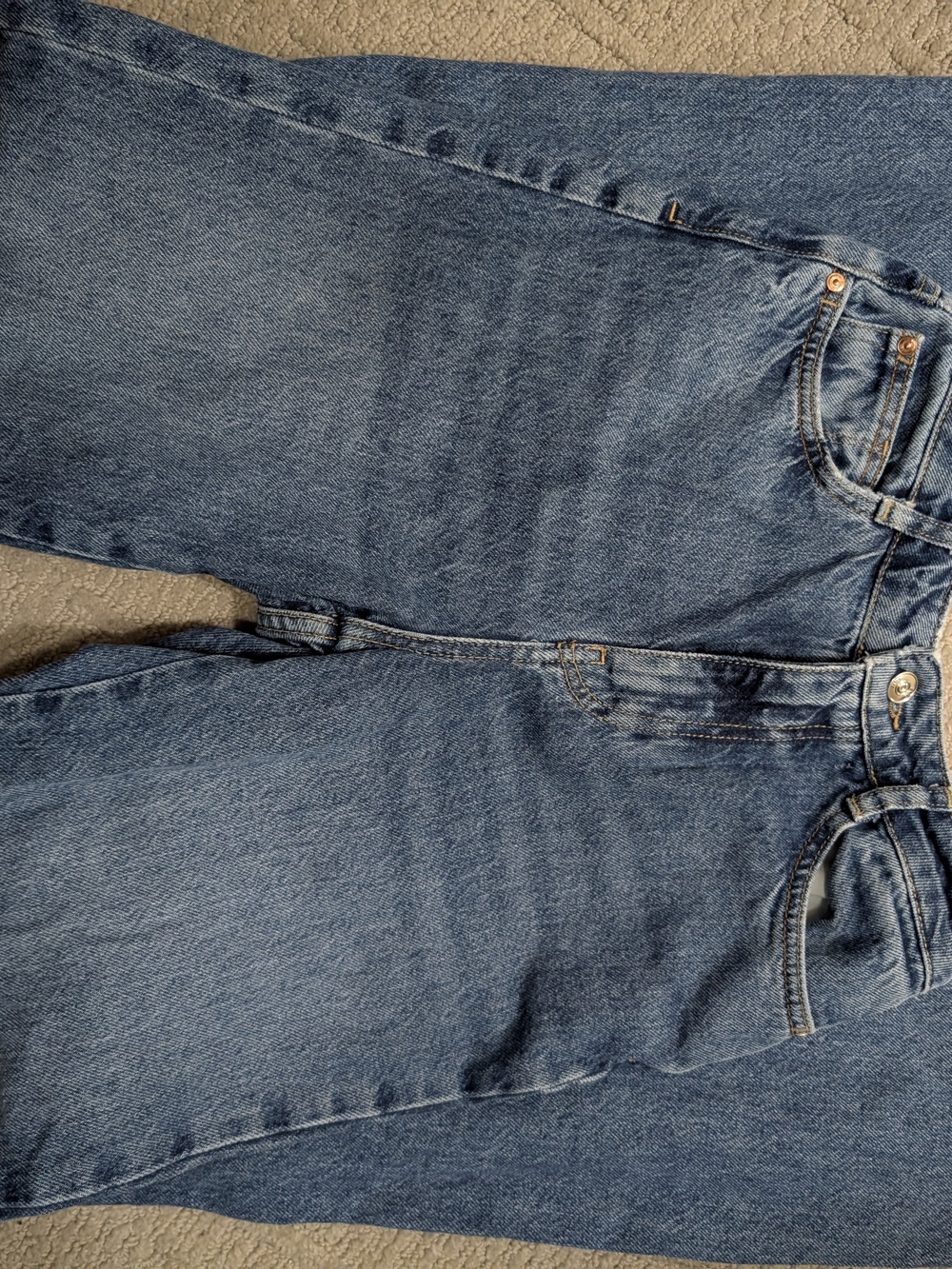 Zara Women's Straight-Leg Jeans in Mid Blue Denim